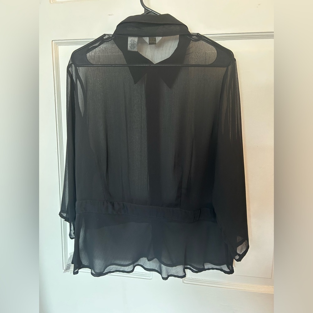 NWT Kim Rogers Sheer Black Blouse Women’s Size 1X Long Sleeve Buttons Collared